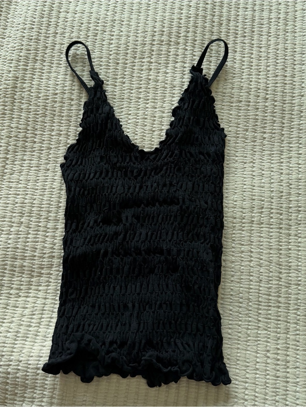 Free People Black Smocked V-Neck Camisole